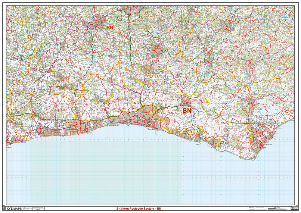 (G27) Map of Brighton BN Postcode Sectors, Poster of Brighton Postcodes