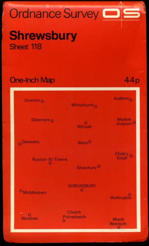 1965 vintage OS Ordnance Survey One-Inch map No 118 Shrewsbury
