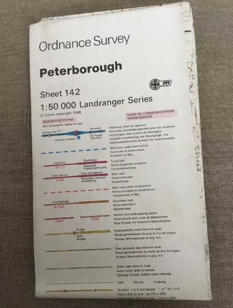 1988 Ordnance Survey Landranger Second Series Map 142 Peterborough