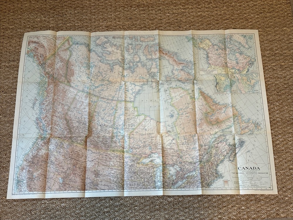 CANADA Vintage 1936 Wall Map NATIONAL GEOGRAPHIC Pre-WWII Original Color