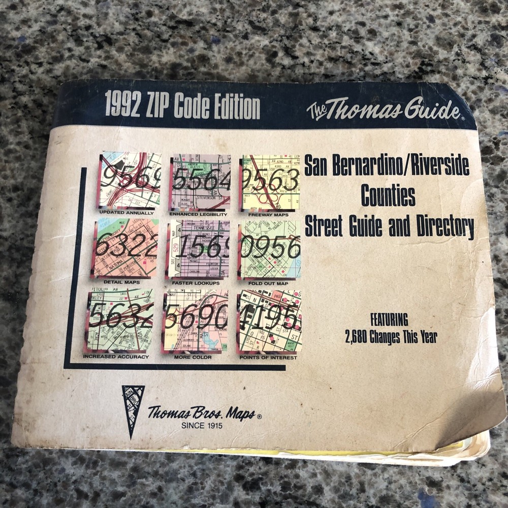 VINTAGE THOMAS GUIDE SAN BERNARDINO RIVERSIDE COUNTIES CALIFORNIA 1992 Zip Code
