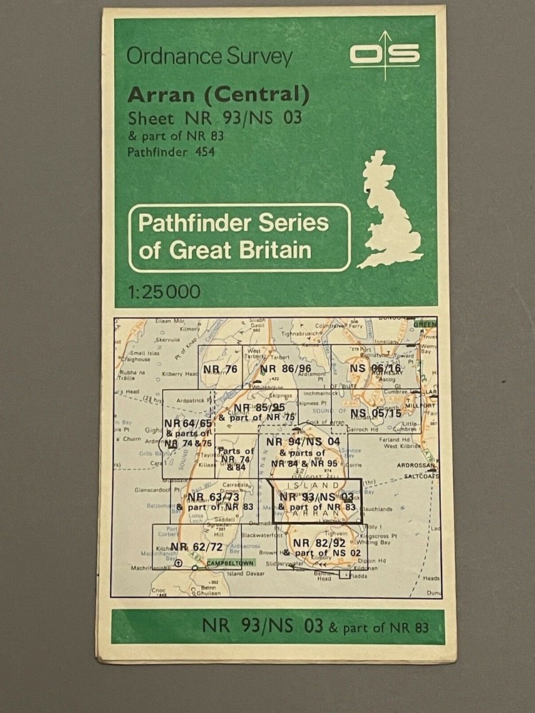 OS Ordnance Survey, Pathfinder Map, Sheet: NR 93 / NS 03, Arran Central