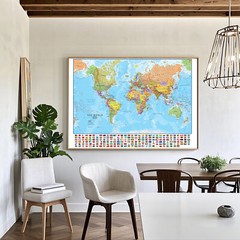 Map of the World Educational Map with Flags Poster Print Decor 2X3FT 1.5X 2.4FT
