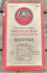 Ordnance Survey One-Inch Map 184 HASTINGS New Popular 6th Edition 1940 Paper