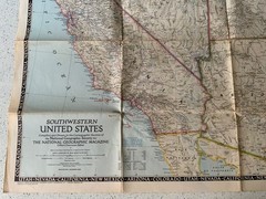 1948 Nat Geographic Magazine, Large Paper Map, South Western United States