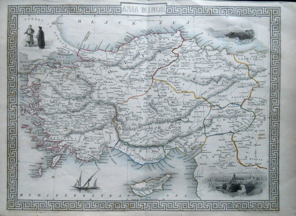 Original Antique Tallis Map of Asia Minor (1851) J Rapkin – Cyprus Turkey Rhodes