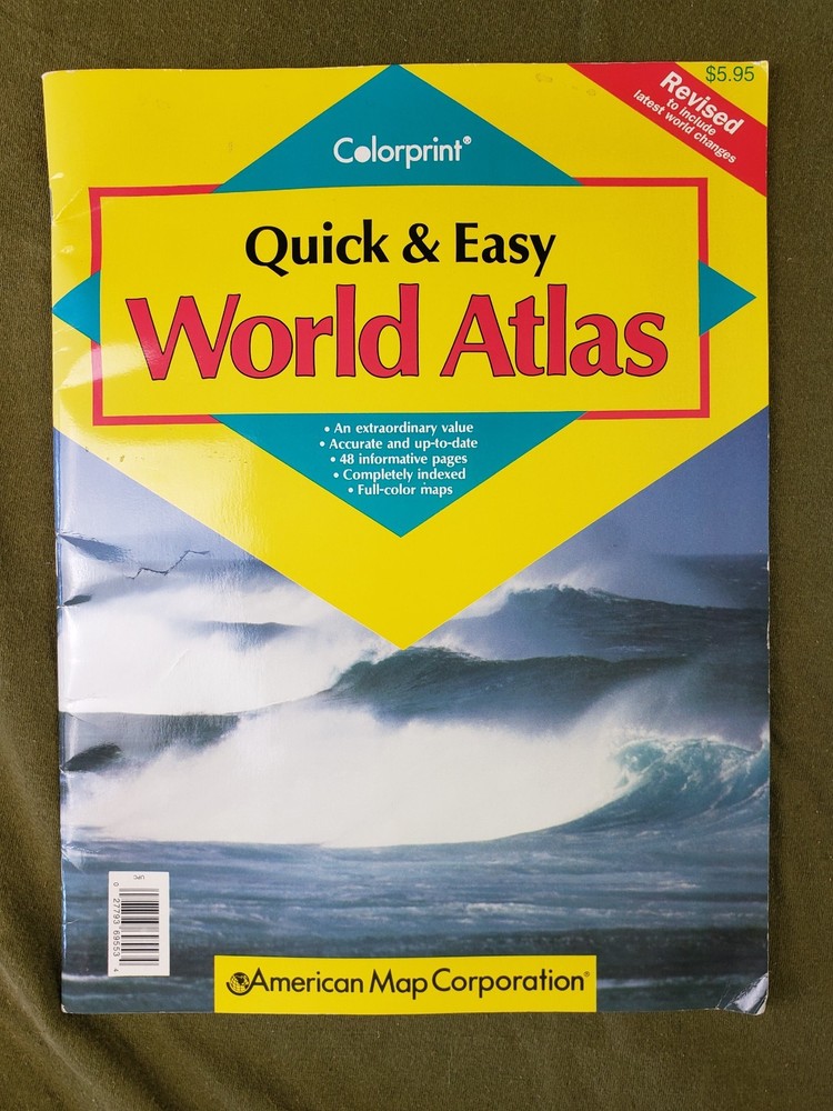 Quick and Easy World Atlas by American Map Co – Good Condition 1996