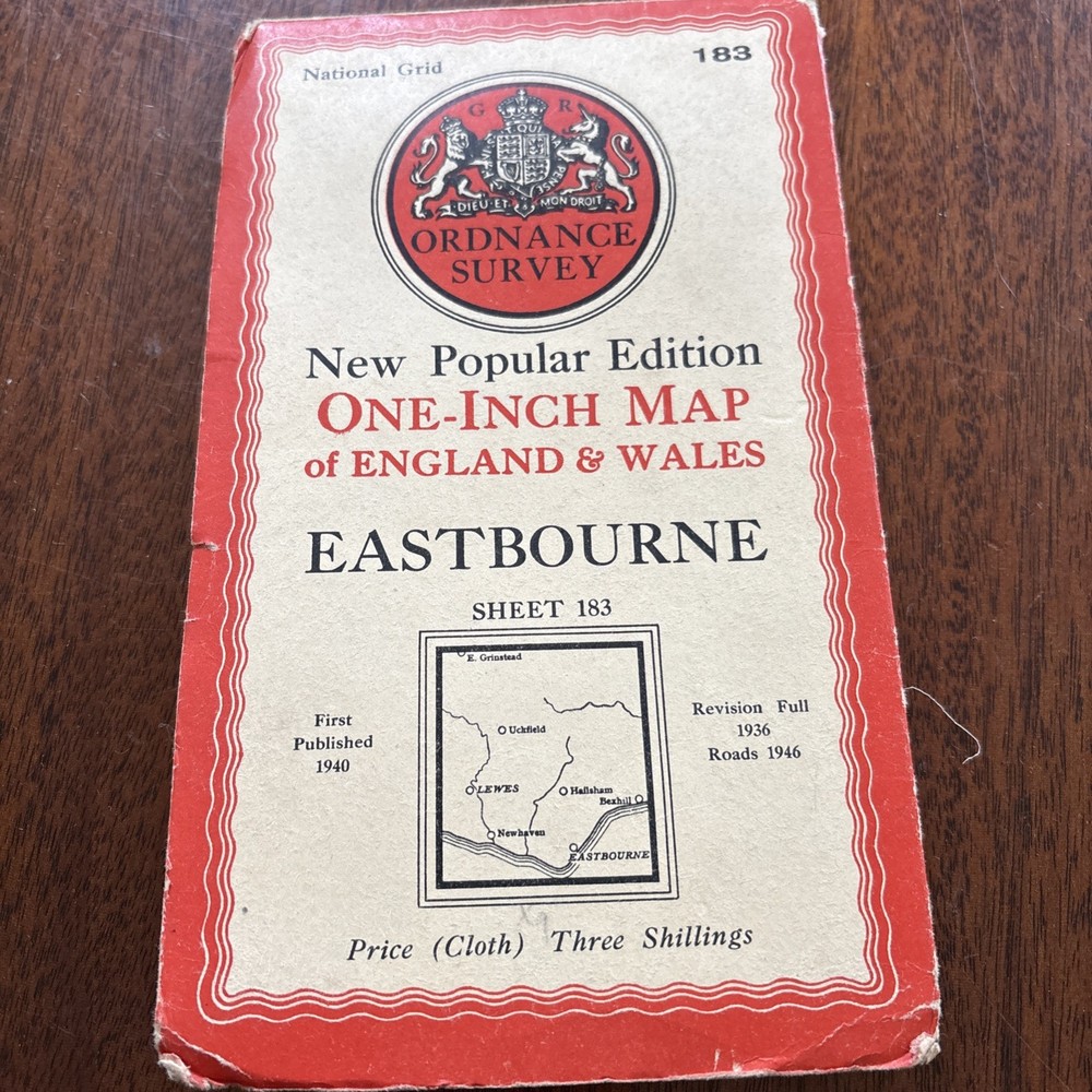 Vintage Ordnance Survey Eastbourne Sheet 183 One-Inch Map Cloth Edition 1940