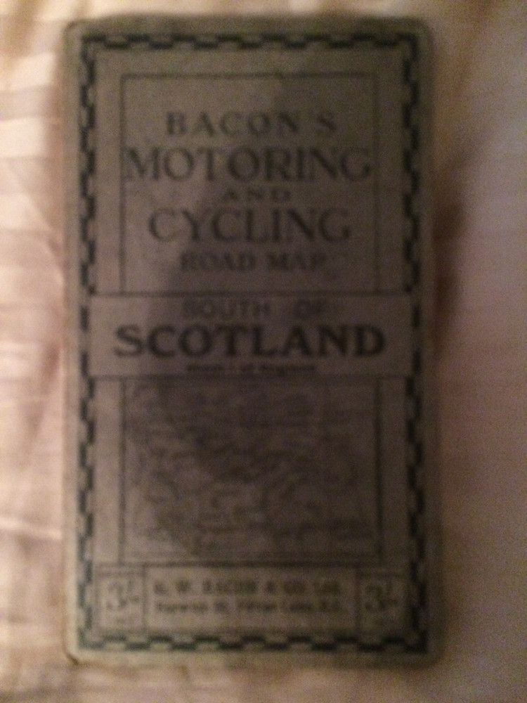 Bacon’s Motoring & Cycling Road Map. South of Scotland. Antique Map.