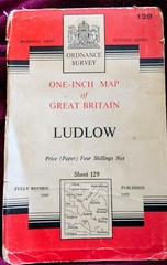OS Ordnance Survey One Inch Paper Map,of Ludlow, Sheet 129, 1952
