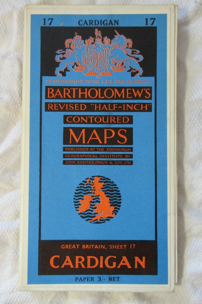CARDIGAN – Bartholomew’s Half Inch MAP Sheet 17 – Paper – VG Cond