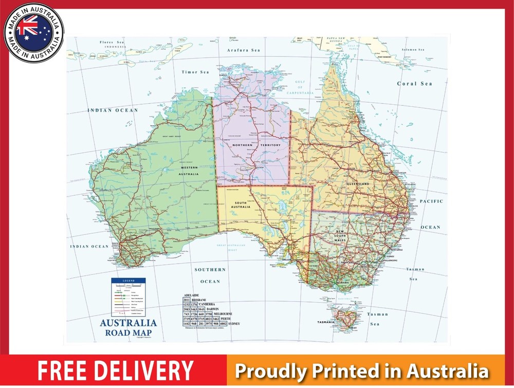 Australia Road map with details 91x61cm poster AU Australian Made