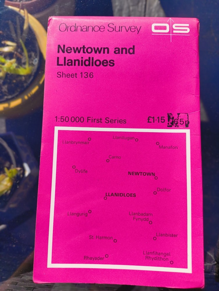 Ordnance Survey 1:50000 First Series Sheet 136 Newtown & Llanidloes 1974