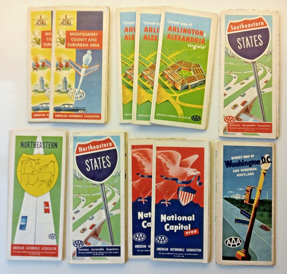 11 x AAA maps 1950s Washington DC North & Southeastern States Arlington etc