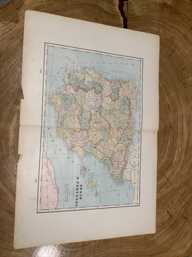 1895 Peoples Family Atlas Maps Spain, Portugal , 2nd Side Iceland & World Map