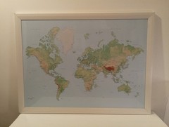 World Map Large Wooden Framed Sealed Print 80×60 Cm Wall Art Blue Green Vintage
