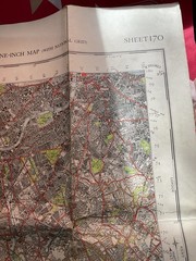 Large , OS Ordnance Survey Vintage WARTIME Map From 1945 Of SW LONDON , RAF MOD