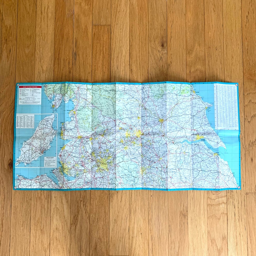 1965 Large ESSO Road Map of Northern England Historic Map incl Newcastle, York