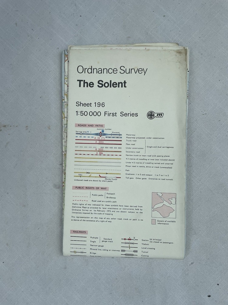 Vintage Ordnance Survey Map Sheet 196 The Solent First Series