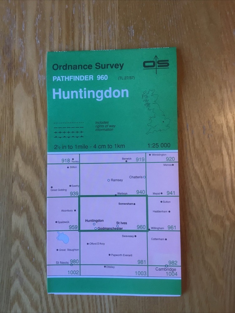 1993 Ordnance Survey Pathfinder Map 960 TL 27/37 Huntingdon (incl Somersham )