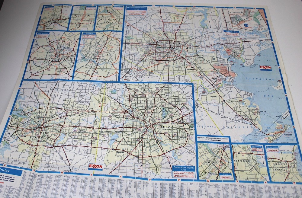 EXXON Texas United States Road Map Dallas Houston Austin Galveston 1977 Beaumont