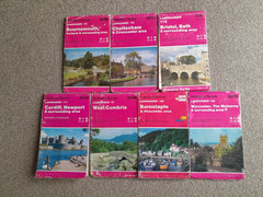 ORDNANCE SURVEY LANDRANGER JOB LOT OF 7 MAPS IN ACCEPTABLE CONDITION.