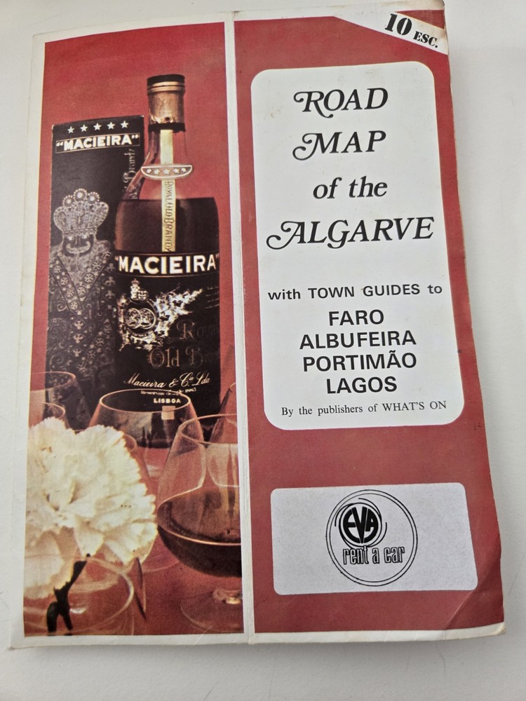 Vintage Road Map of the Algarve EVA Rent a Car Faro, Albufeira, Portimão, Lagos