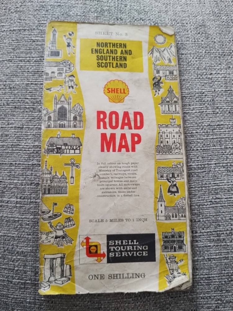 Vintage Shell Road Map Northern England And Southern Scotland Sheet 3