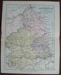 Antique colour county map Northumberland late Victorian George Philip – Railways