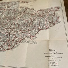 Road Map of Kent Price 6d Mounted on Cloth VGC Geographia