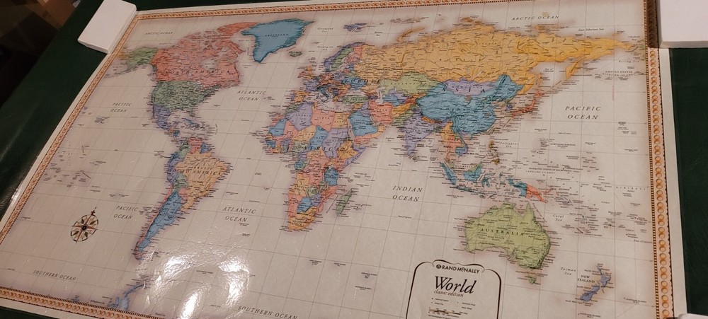 Lot of 3 VERY LARGE PRE-OWNED Laminated Maps of the WORLD, U.S.A., & EUROPE