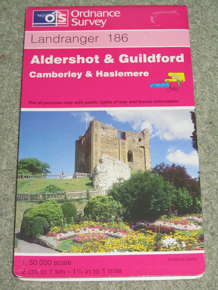 OS Ordnance Survey Landranger Map Sheet 186 Aldershot & Guildford – 1997
