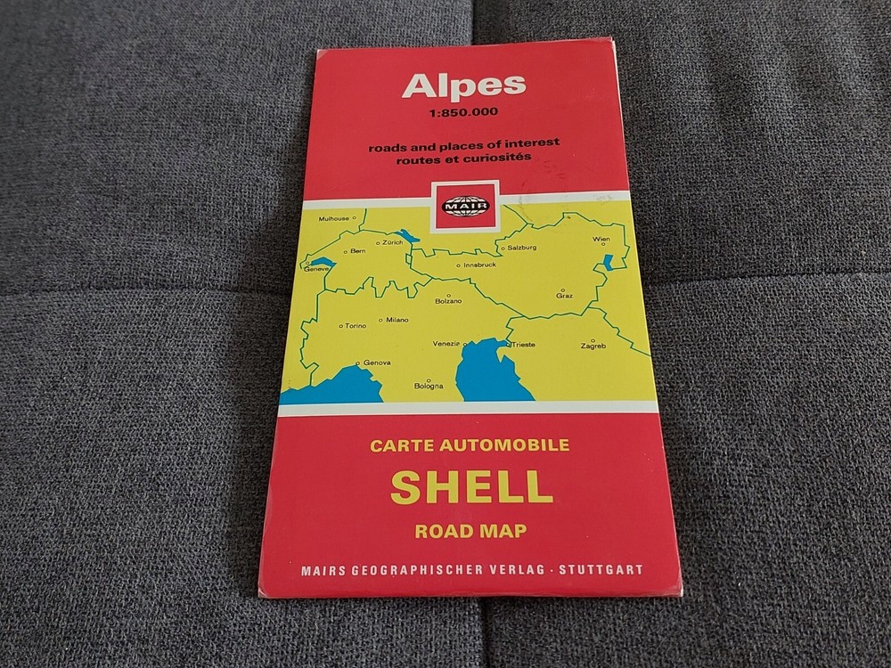 Vintage Shell European Alpes Road Tourist Map Large Fold Out