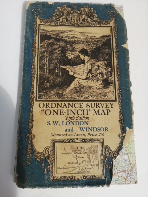 Vintage Ordnance Survey 5th Ed, One Inch Cloth Map, S W London & Windsor, 1934