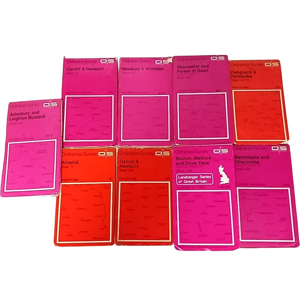 Ordnance Survey Landranger Maps Lot of 10 Aylesbury Cardiff Oxford Alnwick Prelo