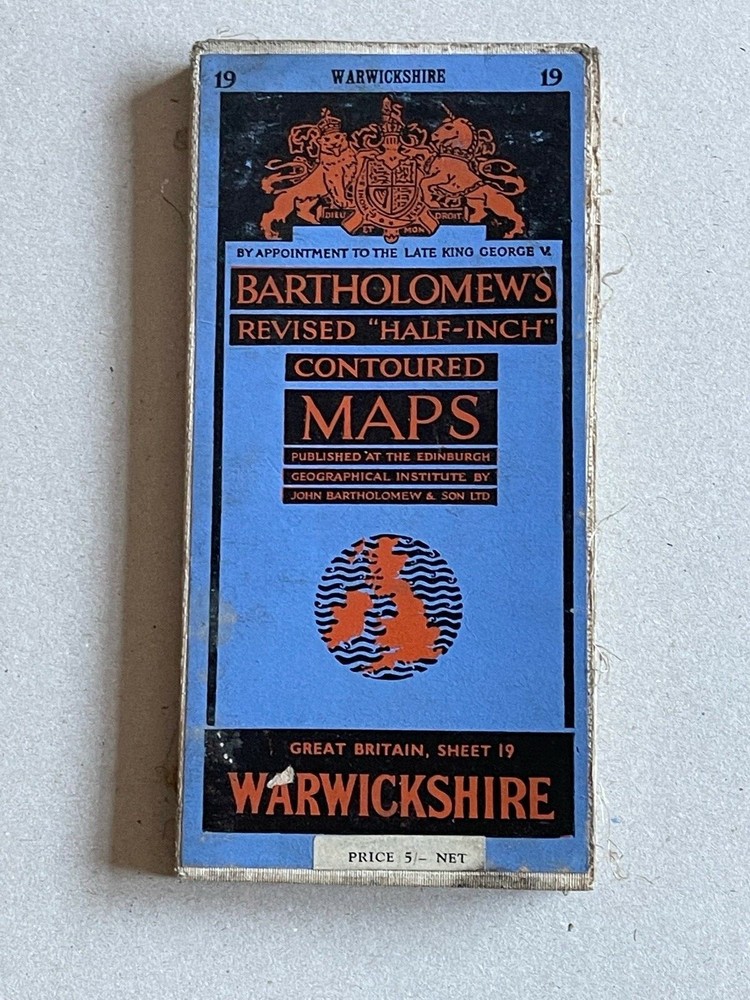 Vintage Bartholomews Half Inch Cloth Map, Sheet 19, Warwickshire