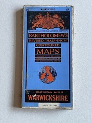 Vintage Bartholomews Half Inch Cloth Map, Sheet 19, Warwickshire
