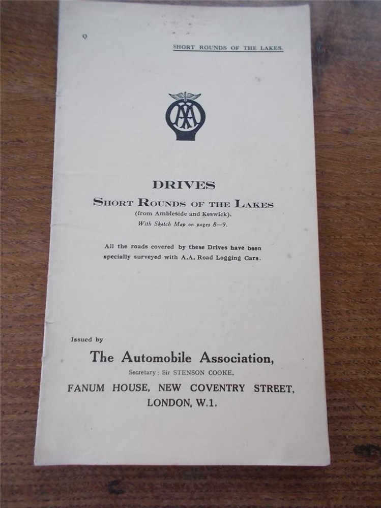 Vtg 40s Automobile Association Illustrated Map Route Book Drives round the LAKES