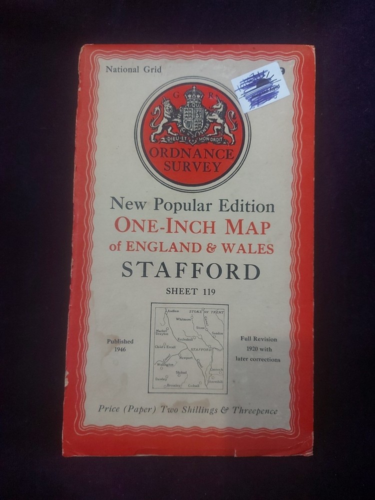 New Popular Edition. 1″ England & Wales Stafford Sheet 119. Published 1946.