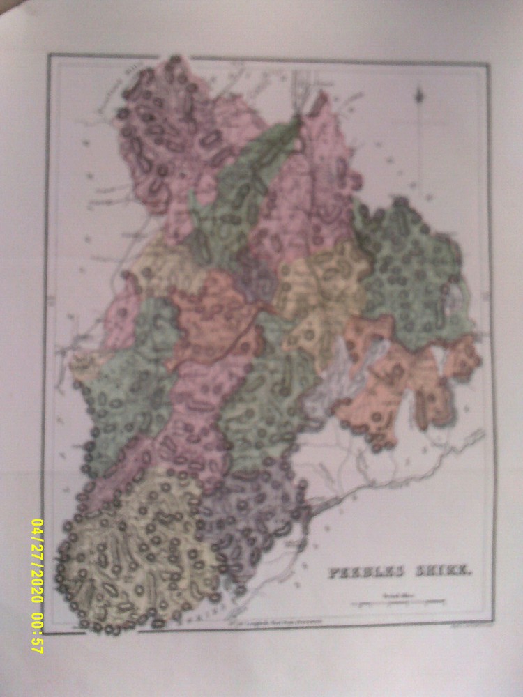 Antique Map. Peebles Shire. c1882. Steel engraving by W.H. Lizars.