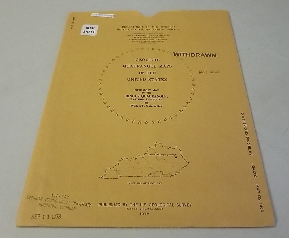 USGS Geologic Map Dingus Quadrangle, Eastern Kentucky w/Sleeve Folding Map