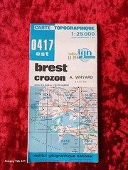 1980s IGN France Map 0417 Est Brest Crozon Finistère Folding Tourist Map Vintage