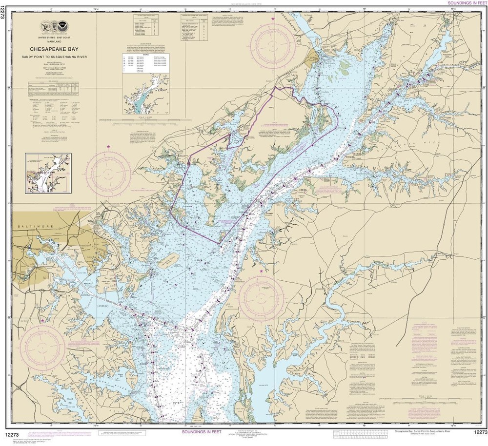Chesapeake Bay Sandy Point to Susquehanna River | Waterproof NOAA Chart 12273