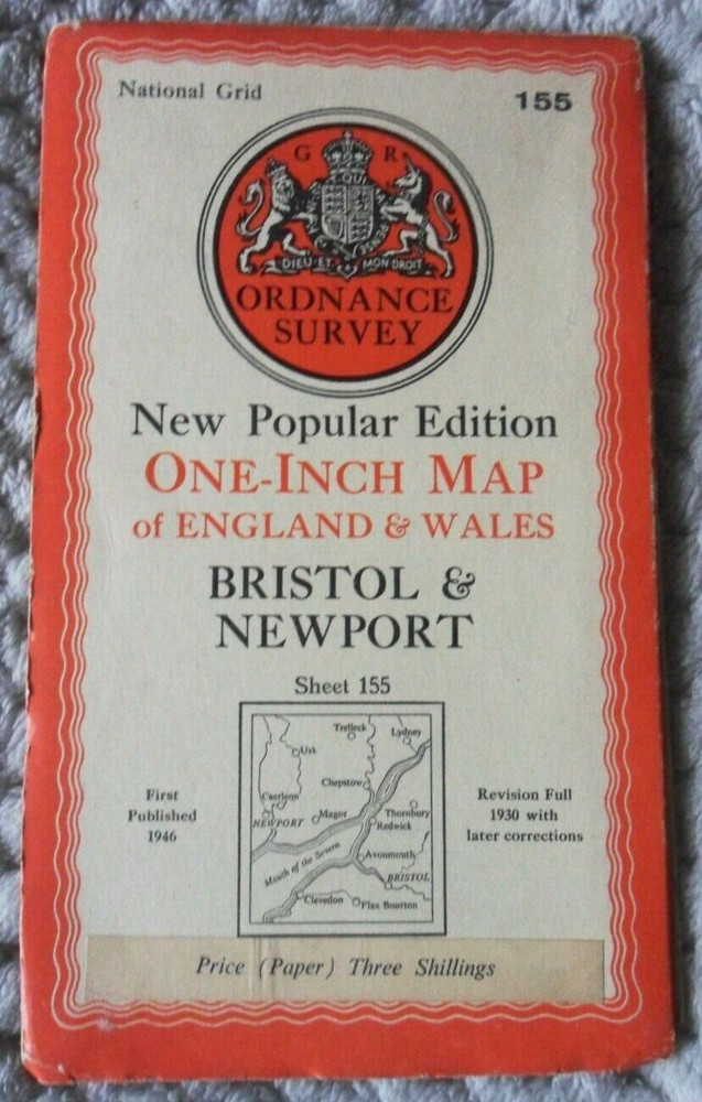 1946 OS Ordnance Survey 1″ Popular Edition Map 155 Bristol & Newport.