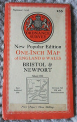 1946 OS Ordnance Survey 1″ Popular Edition Map 155 Bristol & Newport.