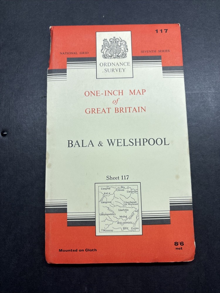 Vintage Ordnance Survey One Inch Map Cloth Mounted Bala & Welshpool 7th Series