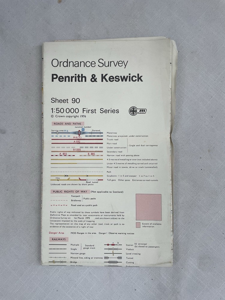 Vintage Ordnance Survey Map Sheet 90 Penrith & Keswick First Series