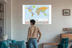 A1 A2 World Map With Flags Poster Education Geography School Home Wall Chart