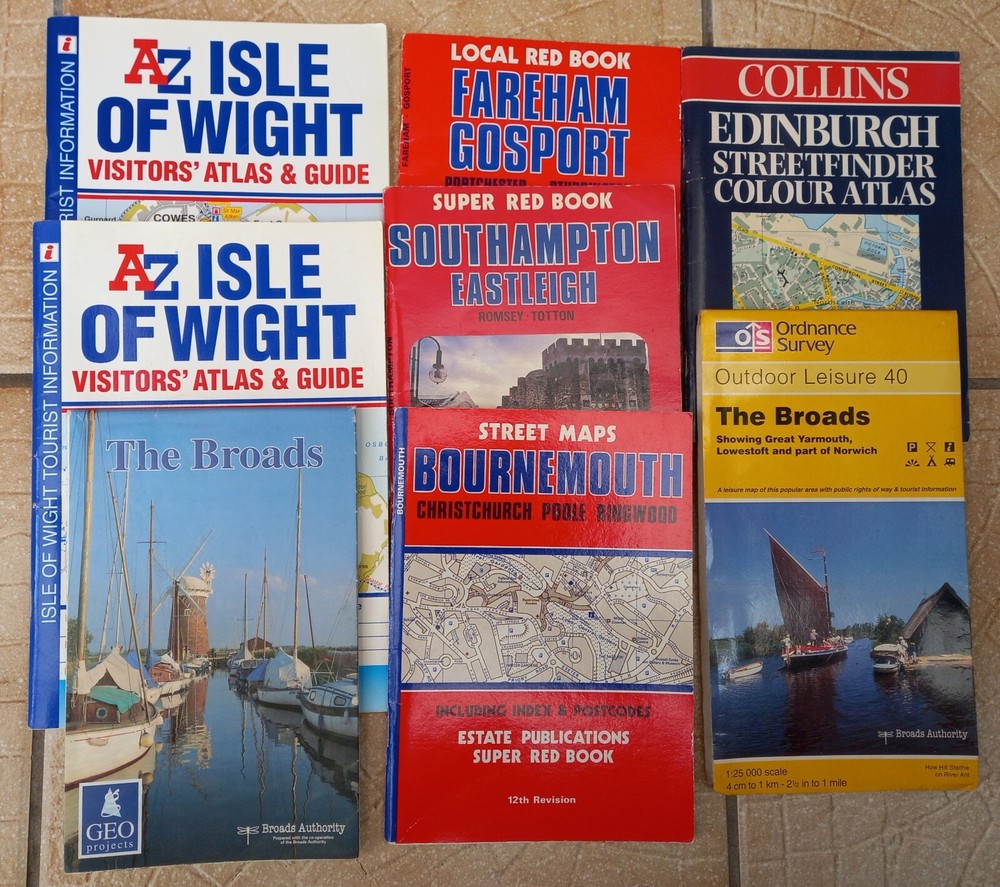 8 Old Street Maps , OS , Streetfinder , Edinburgh , The Broads , Isle Of Wight +