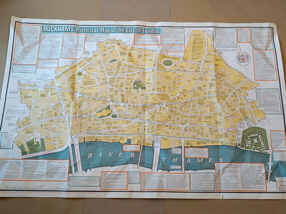 Vintage 26 X 29″ DUCKHAMS Historical Map London 1960s